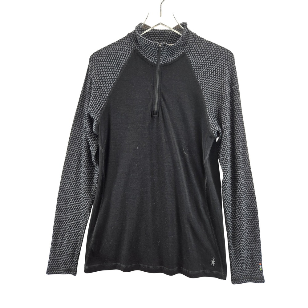 Smartwool Womens 1X Merino Wool Quarter Zip Base Layer Top Black Grey Flawed